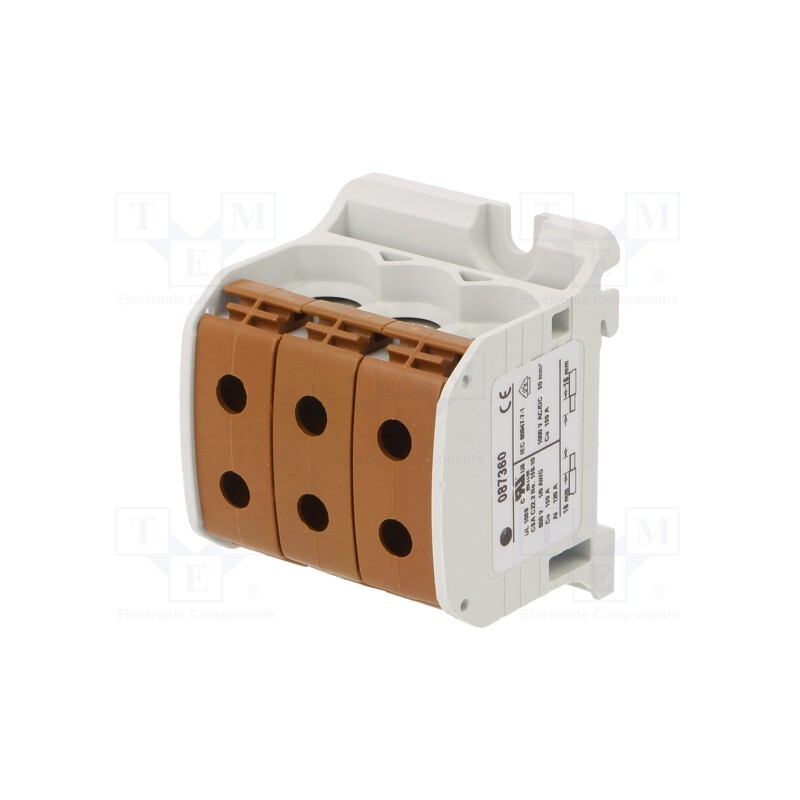 1 pcs x SIMET - 81003015 - Splice terminal: rail, 50mm2, ways: 1, terminals: 6, brown, STB, TS35