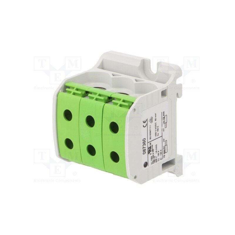 1 pcs x SIMET - 81003005 - Splice terminal: rail, 50mm2, ways: 1, terminals: 6, green, STB, TS35