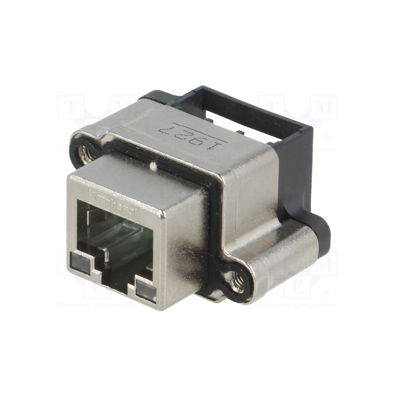 1 pcs x Amphenol Communications Solutions - MRJR9381MC - Socket, RJ45, with LED, IP67, for panel mounting, THT, angled 90°