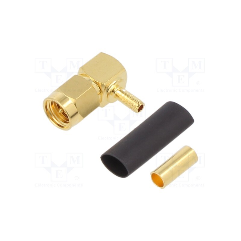 1 pcs x AMPHENOL RF - 901-9872 - Plug, SMA, male, angled 90°, 50Ω, soldering,crimped, for cable