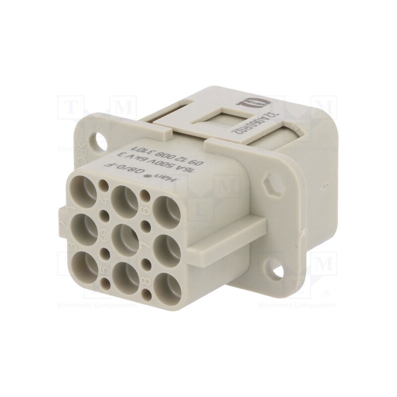 1 pcs x HARTING - 9120083101 - Connector: HDC, contact insert, female, Han Q, PIN: 9, 8+PE, crimped