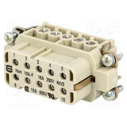 1 pcs x HARTING - 9200102812 - Connector: HDC, contact insert, female, Han® A, PIN: 10, 10+PE, 16A