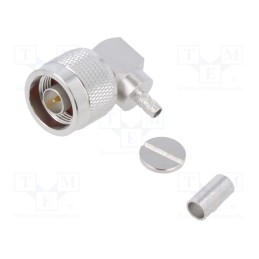1 pcs x AMPHENOL RF - 172177 - Plug, N, male, angled 90°, 50Ω, soldering,crimped, for cable, PTFE
