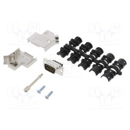 1 pcs x Amphenol Communications Solutions - L17D45ZK09+L717DE09PST - D-Sub, PIN: 9, male, angled 45°, screw terminal, for cable