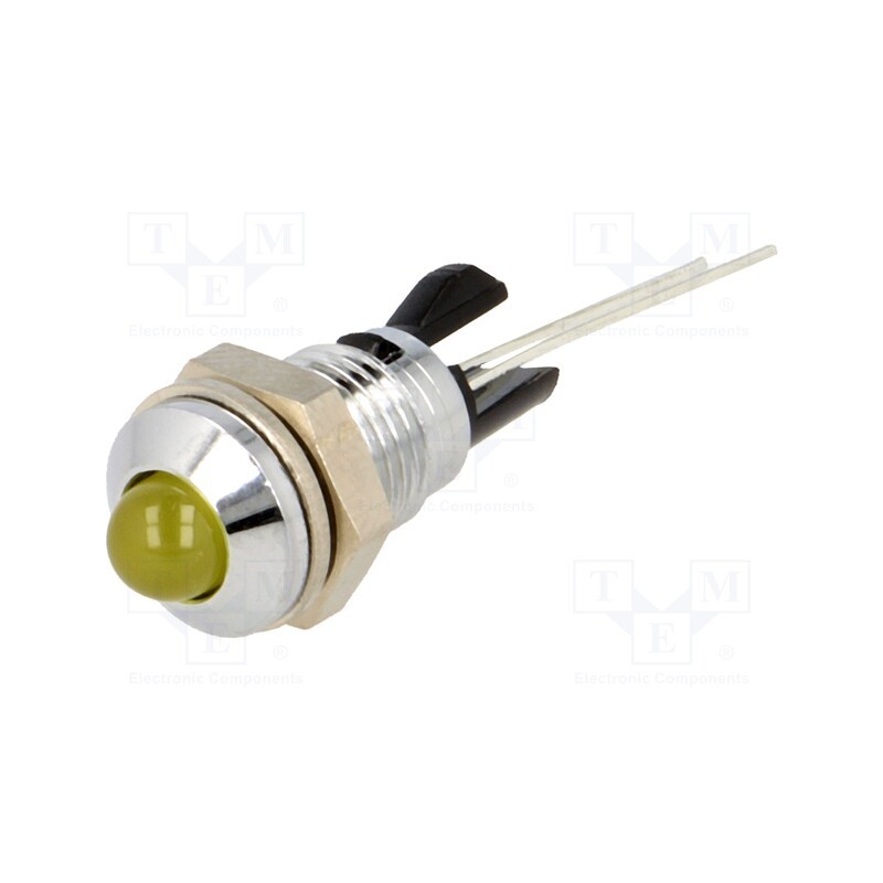 1 pcs x MENTOR - 2665.8071 - Indicator: LED, prominent, yellow, Ø8mm, for PCB, brass, ØLED: 5mm