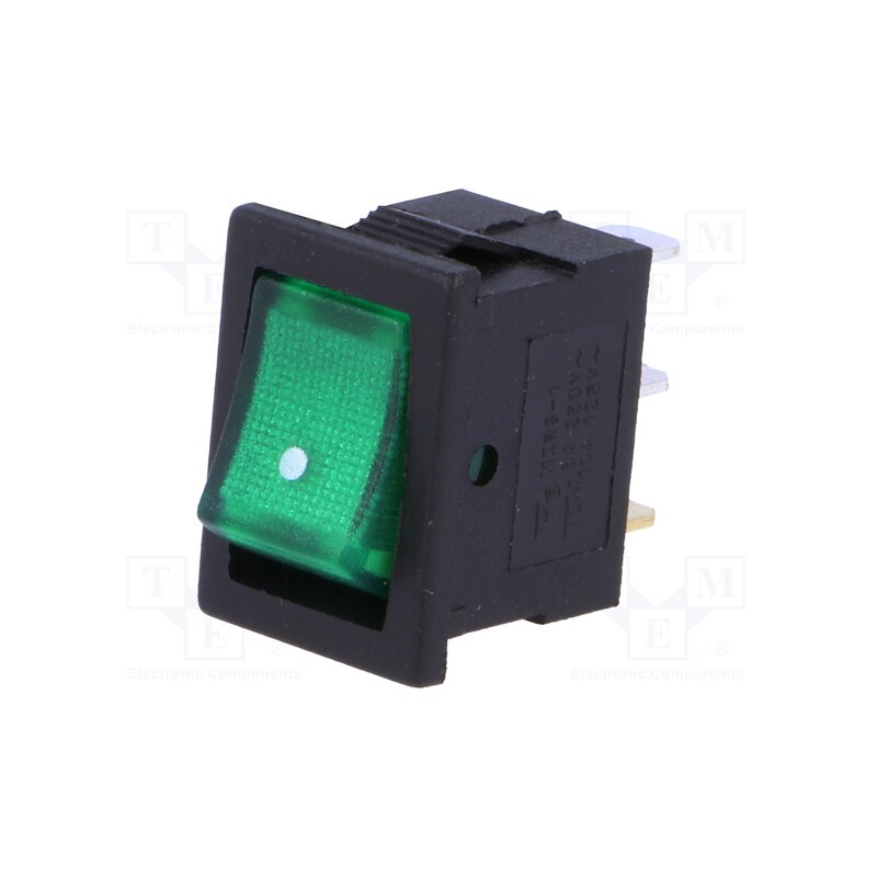 1 pcs x - RSSM101A2C2GN - ROCKER, SPST, Pos: 2, ON-OFF, 3A/250VAC, green, neon lamp, 35mΩ