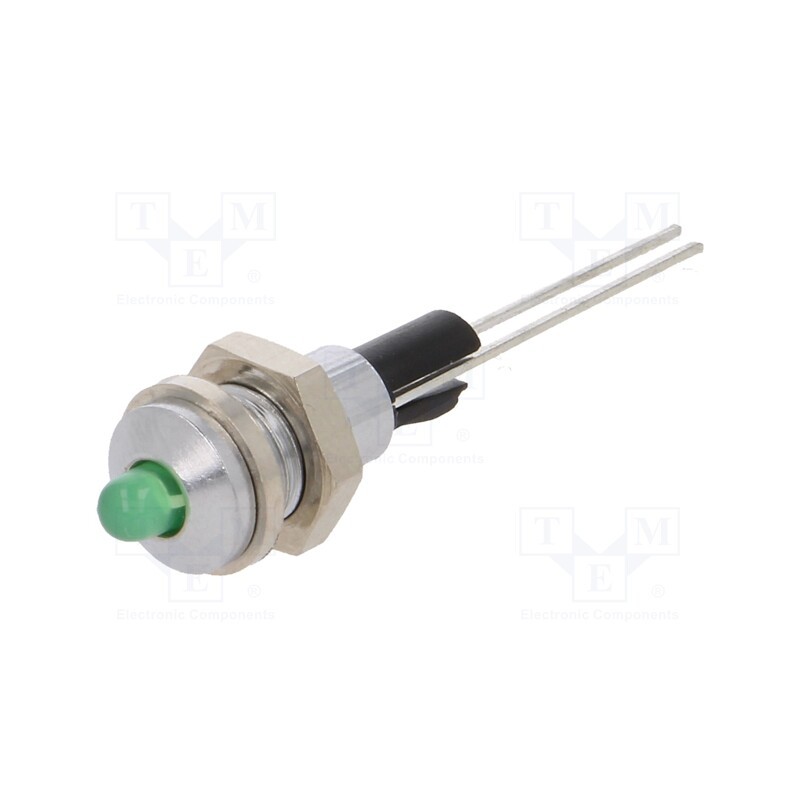 1 pcs x MENTOR - 2663.8081 - Indicator: LED, prominent, green, Ø6mm, for PCB, brass, ØLED: 3mm