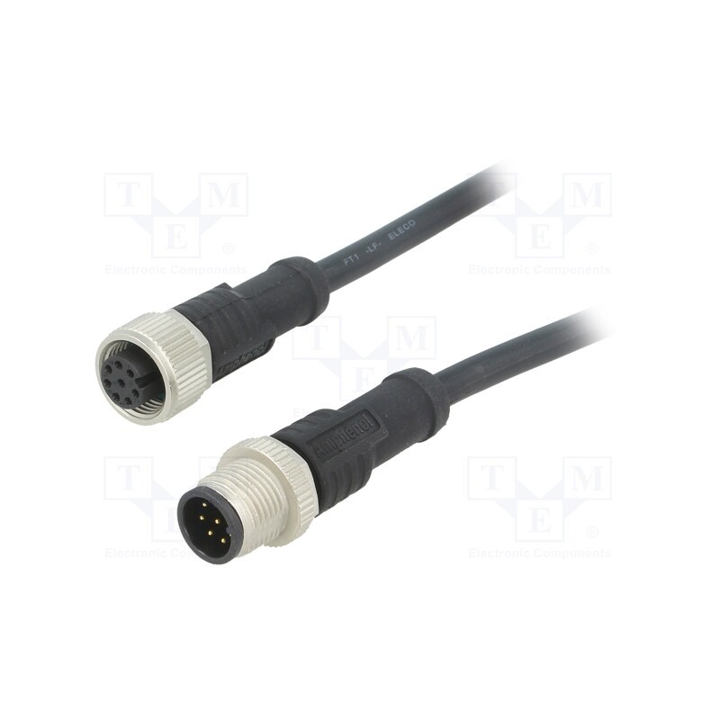 1 pcs x AMPHENOL LTW - M12A08ML-12AFL-SD001 - Cable: for sensors/automation, PIN: 8, M12-M12, 1m, plug, plug, 30V