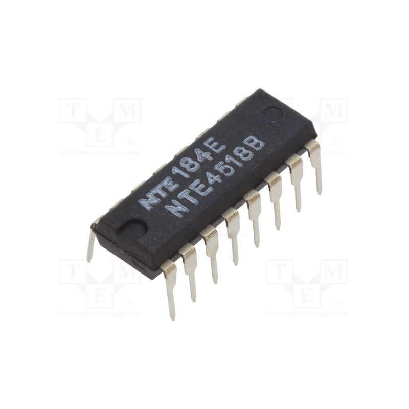 1 pcs x NTE Electronics - NTE4518B - IC: digital, BCD,up counter, Ch: 2, CMOS, THT, DIP16, 3÷18VDC, 600uA