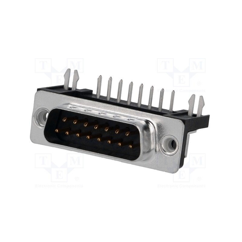 1 pcs x Amphenol Communications Solutions - FCE17-A15PB-440 - D-Sub, PIN: 15, socket, male, on PCBs, angled 90°, THT, UNC 4-40