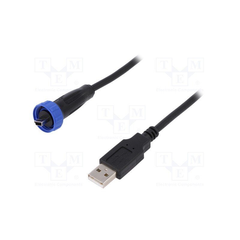 1 pcs x BULGIN - PX0441/3M00 - Adapter cable, USB A plug,USB B mini plug (sealed), IP68, 3m