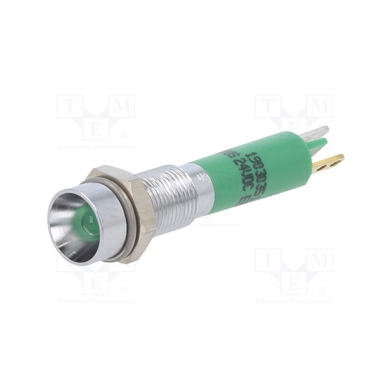 1 pcs x CML INNOVATIVE TECHNOLOGIES - 19030351 - Indicator: LED, recessed, green, 24VDC, Ø6mm, connectors 2,0x0,5mm