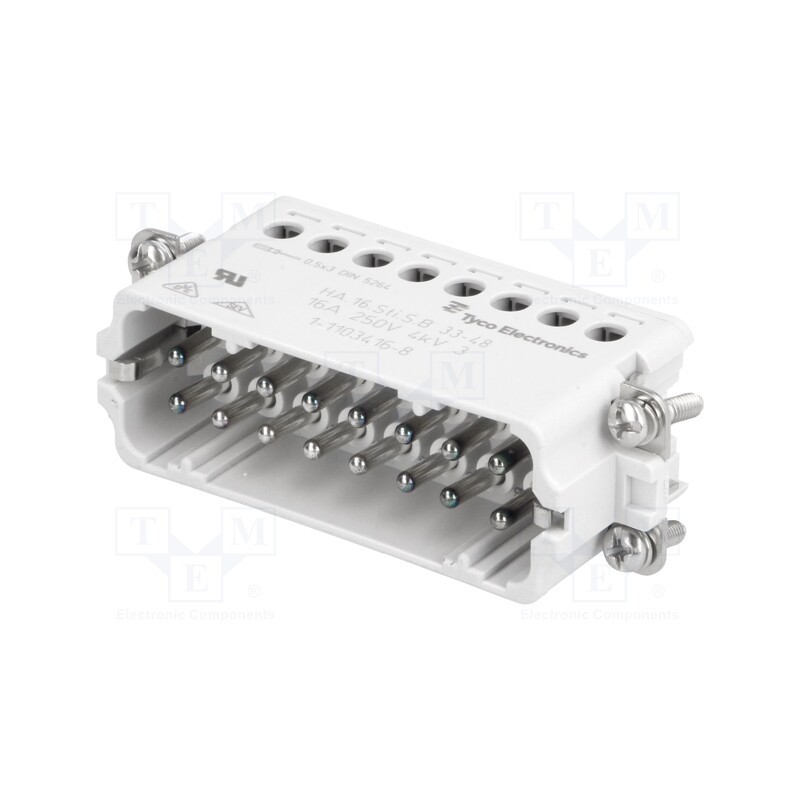 1 pcs x TE Connectivity - 1-1103416-8 - Connector: HDC, male, HTS HA, PIN: 16, size 9 (3 x 5), 16A, 250V