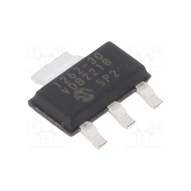 1 pcs x MICROCHIP TECHNOLOGY - TC1262-3.0VDB - IC: voltage regulator, LDO,fixed, 3V, 0.5A, SOT223-3, SMD,