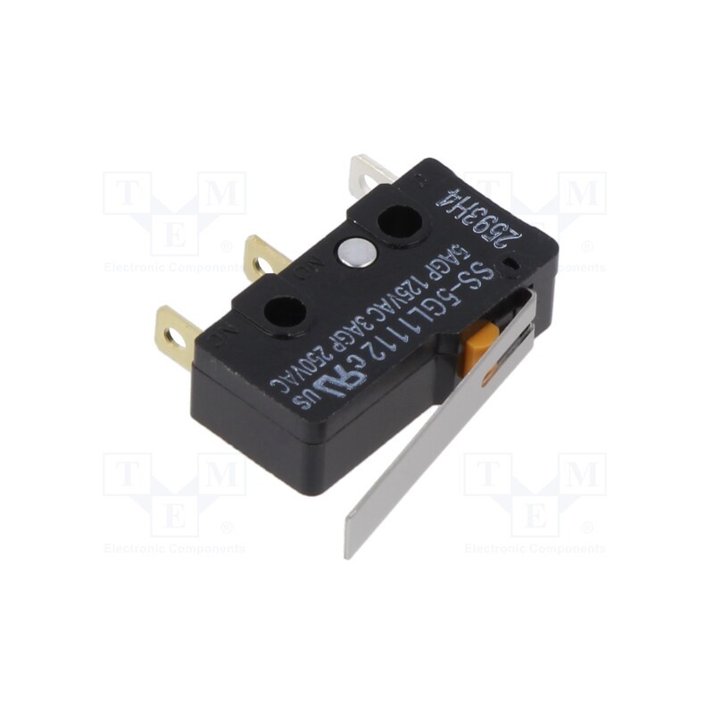 1 pcs x OMRON OCB- Microswitch SNAP ACTION, 5A/250VAC, with lever, SPST-NC, Pos: 2
