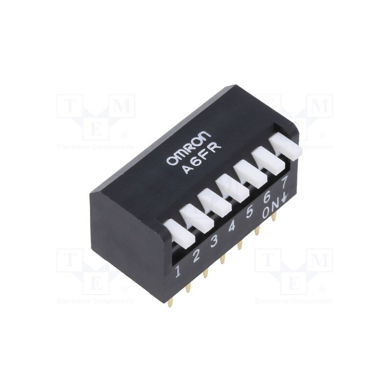1 pcs x OMRON OCB - A6FR-7104 - Switch: DIP-SWITCH, OFF-ON, 0.025A/24VDC, Pos: 2, -20÷70°C, THT