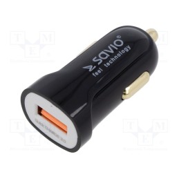 1 pcs x SAVIO - SAVAUTOSA-05/B - USB power supply, USB A socket, black, Uin: 12÷24V
