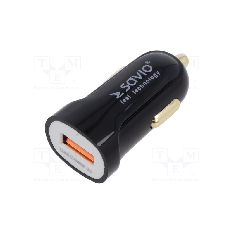 1 pcs x SAVIO - SAVAUTOSA-05/B - USB power supply, USB A socket, black, Uin: 12÷24V