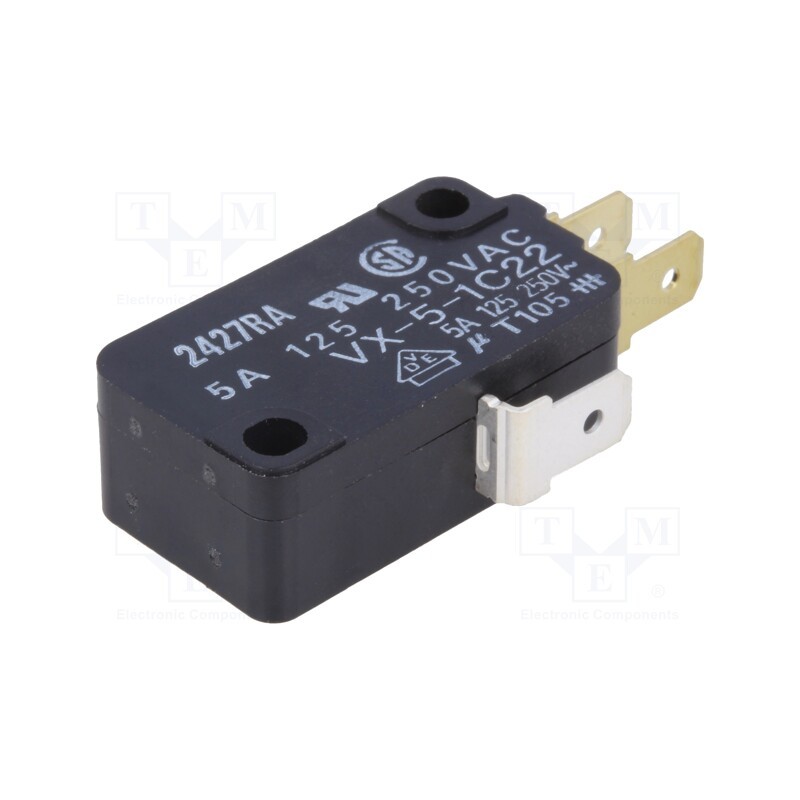 1 pcs x OMRON OCB - VX-5-1C22 - Microswitch SNAP ACTION, 5A/250VAC, without lever, SPDT, ON-(ON)