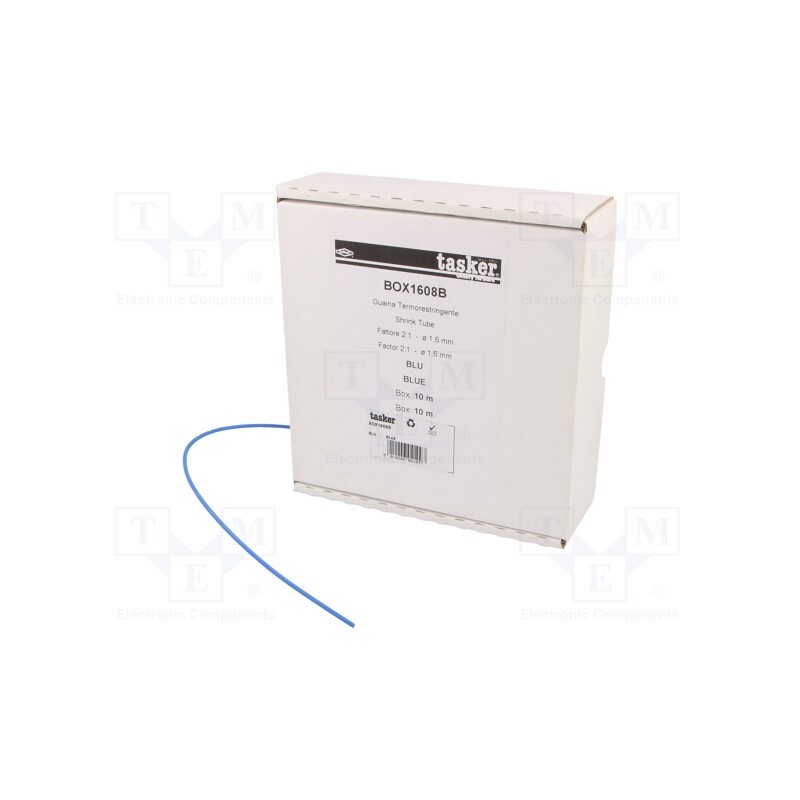1 pcs x TASKER - BOX 1608 B - Heat shrink sleeve, glueless, 2: 1, 1.6mm, L: 10m, blue, polyolefine