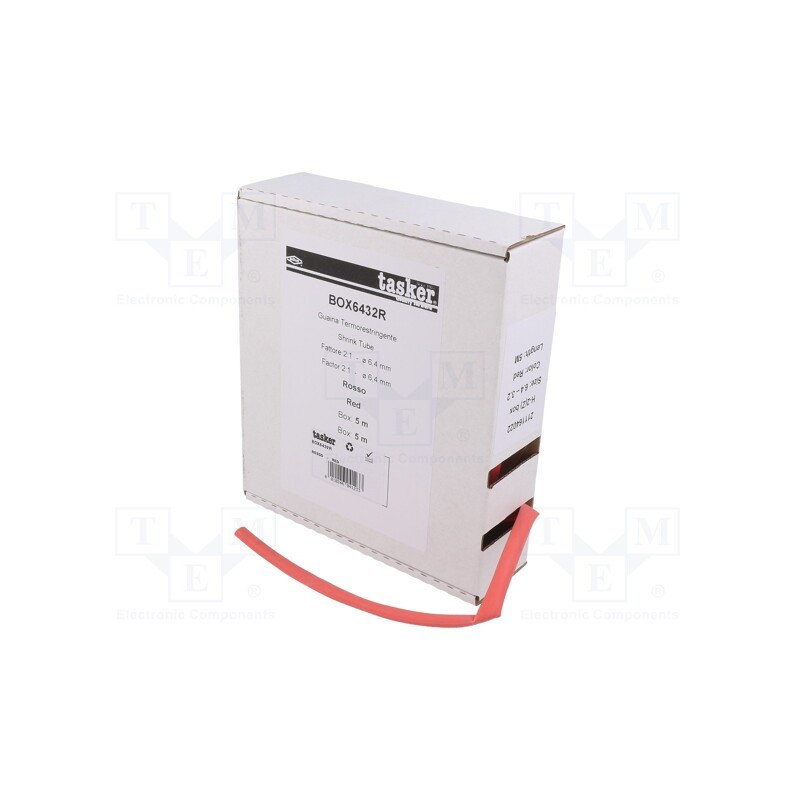 1 pcs x TASKER - BOX 6432 R - Heat shrink sleeve, glueless, 2: 1, 6.4mm, L: 5m, red, polyolefine