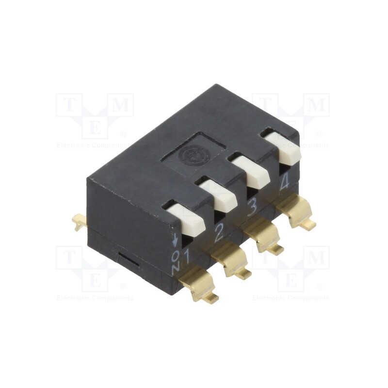 1 pcs x OMRON OCB - A6SR4104 - Switch: DIP-SWITCH, Poles number: 4, ON-OFF, 0.025A/24VDC, Pos: 2