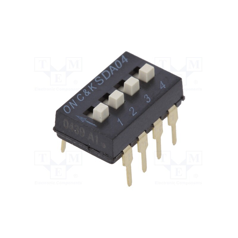 1 pcs x C&K - SDA04H1BD - Switch: DIP-SWITCH, Poles number: 4, ON-OFF, 0.025A/24VDC, Pos: 4