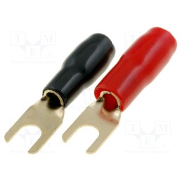 1 set x 4CARMEDIA - TERMINAL-SPADE-8G - Terminal: fork, M4, 10mm2, gold-plated, insulated, red and black