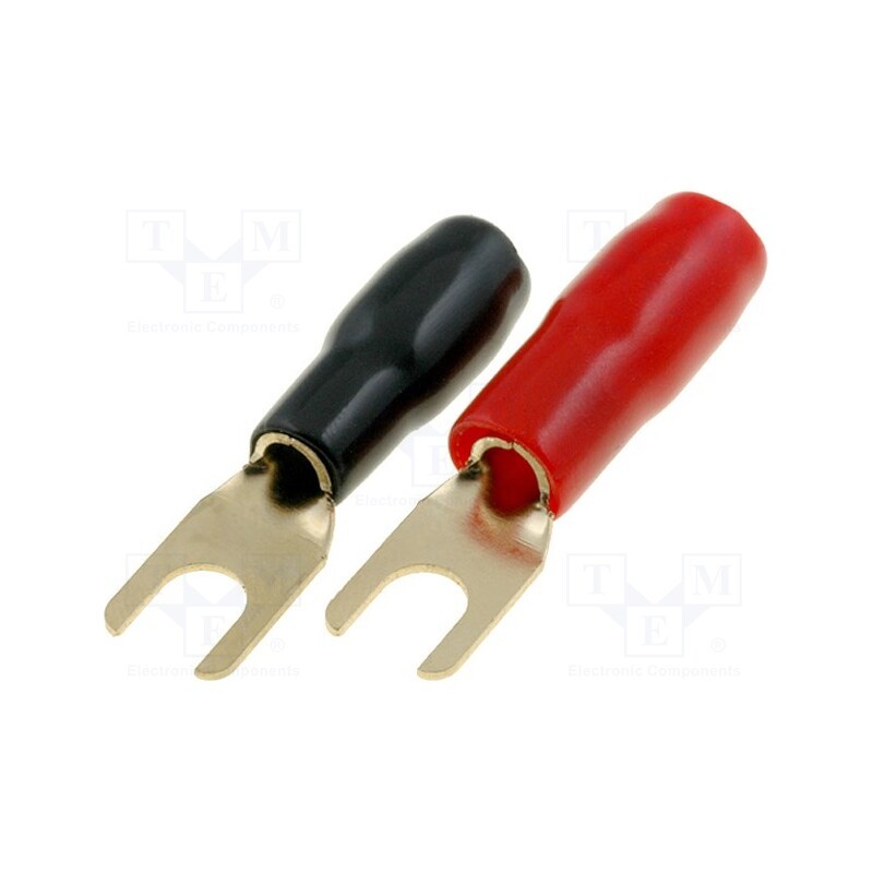 1 set x 4CARMEDIA - TERMINAL-SPADE-8G - Terminal: fork, M4, 10mm2, gold-plated, insulated, red and black