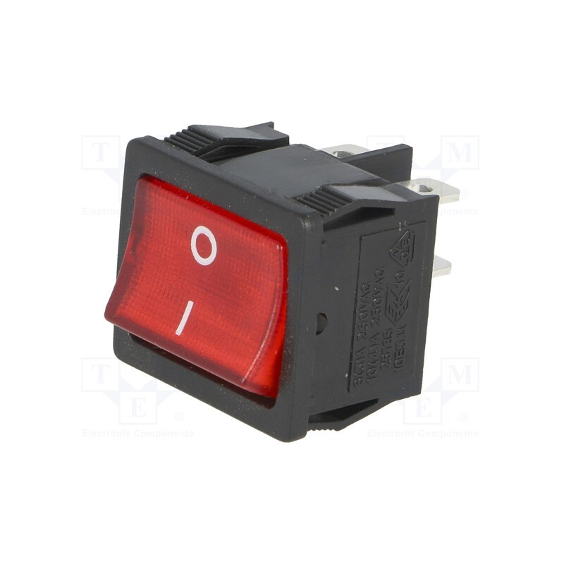 1 pcs x SCI - R13-33B-02-BR-2D-N-2 - ROCKER, DPST, Pos: 2, ON-OFF, 6A/250VAC, red, neon lamp, 250V, 50mΩ