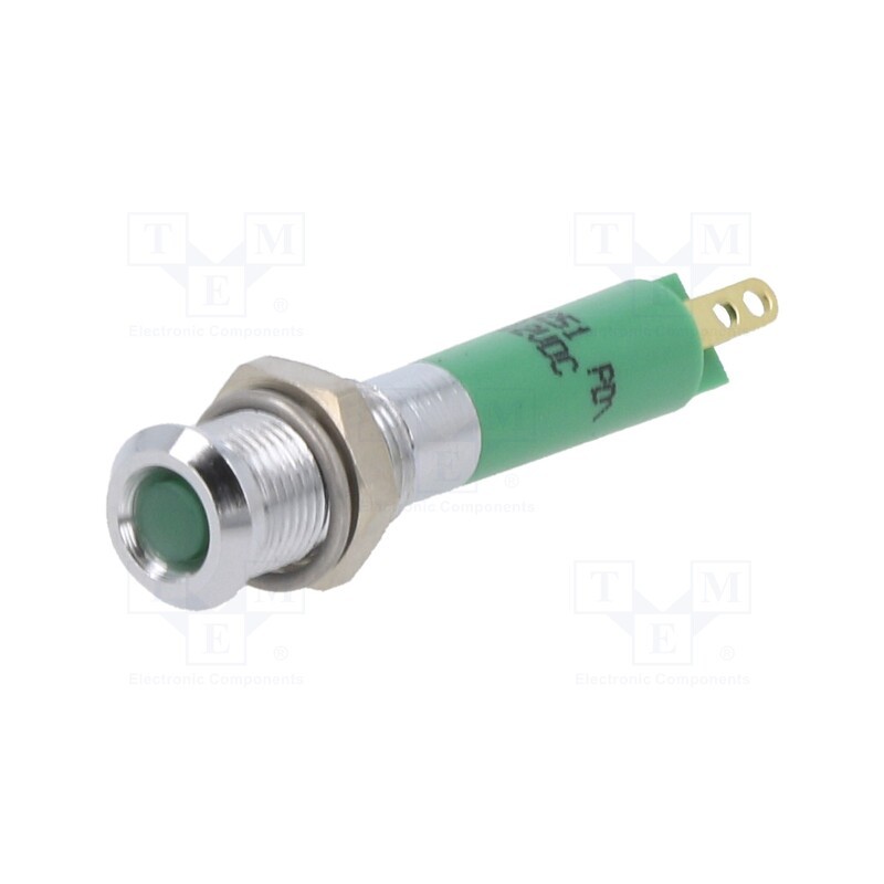 1 pcs x CML INNOVATIVE TECHNOLOGIES - 19000251 - Indicator: LED, flat, green, 12VDC, Ø6mm, connectors 2,0x0,8mm