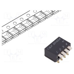 1 pcs x C&K - BPA04SBR - Switch: DIP-SWITCH, Poles number: 4, OFF-ON, 0.025A/24VDC, Pos: 2