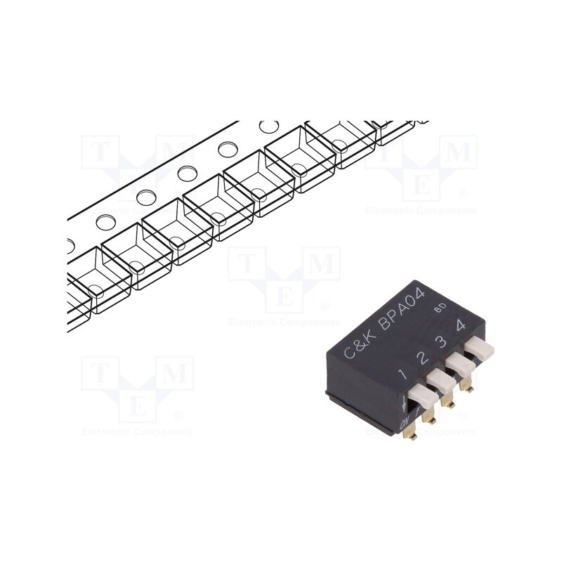 1 pcs x C&K - BPA04SBR - Switch: DIP-SWITCH, Poles number: 4, OFF-ON, 0.025A/24VDC, Pos: 2