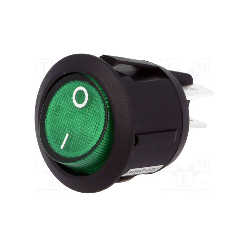 1 pcs x SCI - R13-244B-02-BG-2D - ROCKER, DPST, Pos: 2, ON-OFF, 10A/250VAC, green, neon lamp, 230V