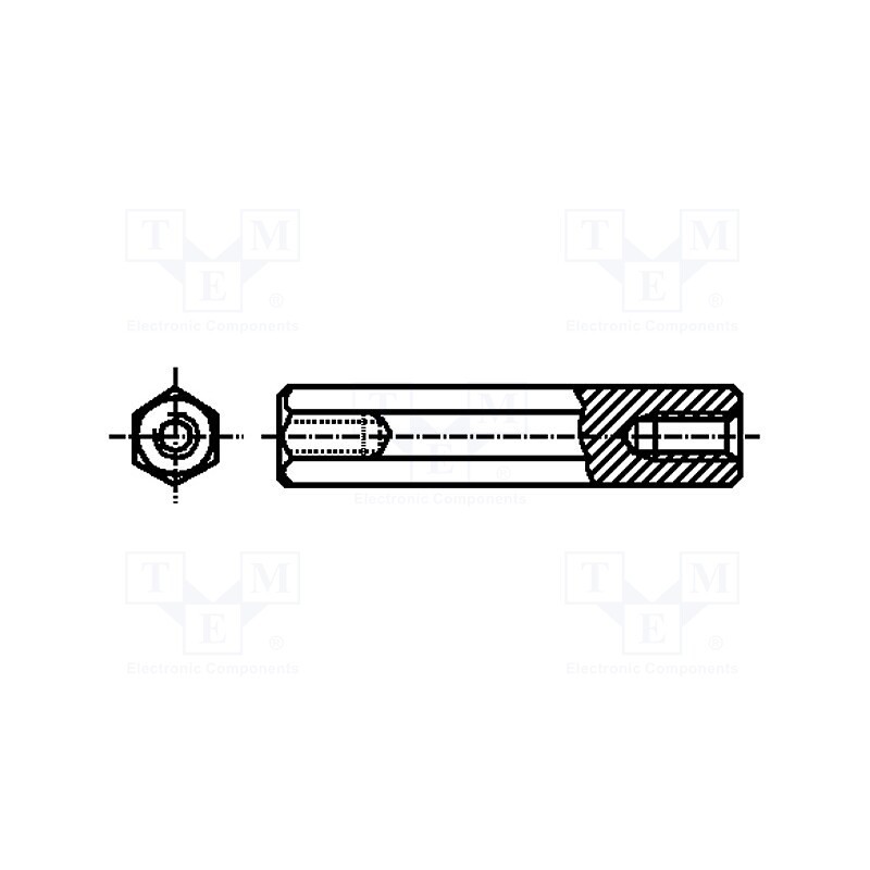10 pcs x DREMEC - 119X40 - Screwed spacer sleeve, 40mm, Int.thread: M6, hexagonal, brass