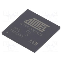 1 pcs x MICROCHIP TECHNOLOGY - AT91SAM9X25-CU - IC: ARM microprocessor, ARM926, 0.9÷1.1VDC, SMD, LFBGA217, PWM: 4