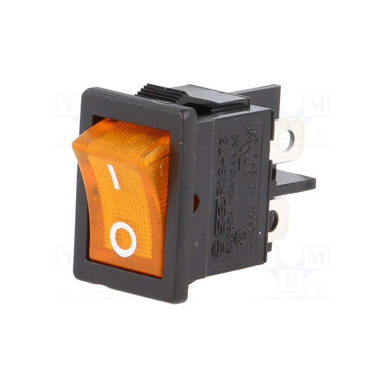 1 pcs x SCI - R13-73C-02-BY-2D-N-2 - ROCKER, DPST, Pos: 2, ON-OFF, 6A/250VAC, orange, neon lamp, 250V