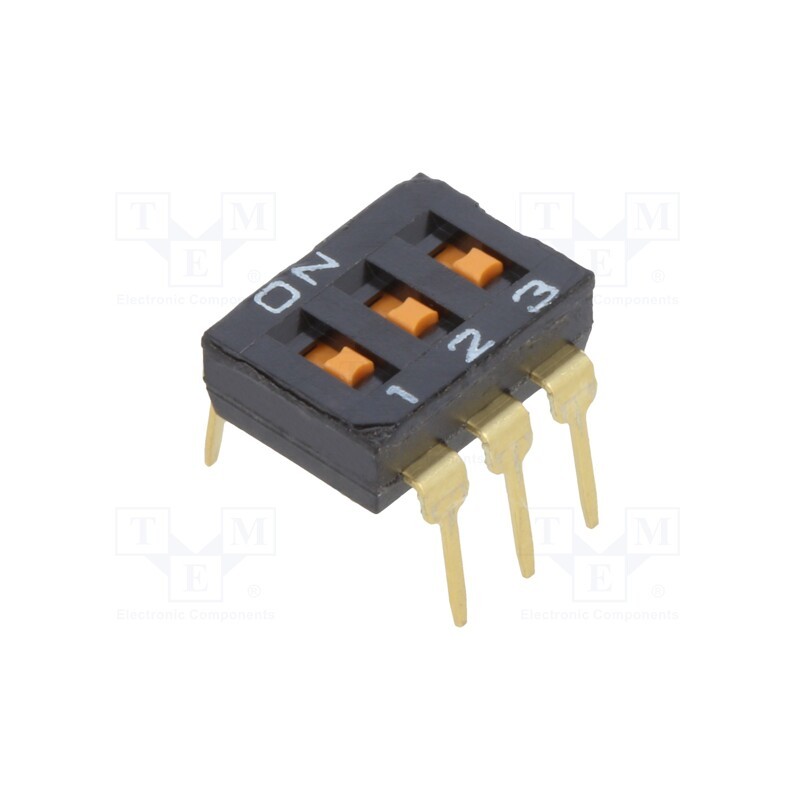 1 pcs x OMRON OCB - A6T3102 - Switch: DIP-SWITCH, Poles number: 3, ON-OFF, 0.025A/24VDC, Pos: 2