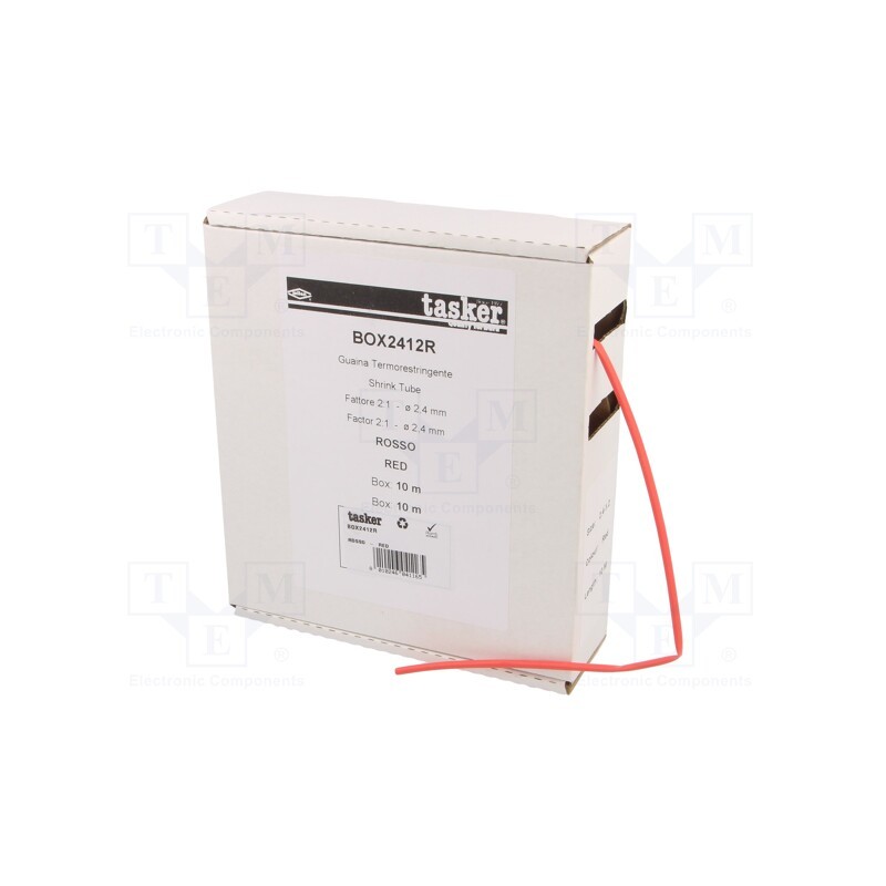 1 pcs x TASKER - BOX 2412 R - Heat shrink sleeve, glueless, 2: 1, 2.4mm, L: 10m, red, polyolefine