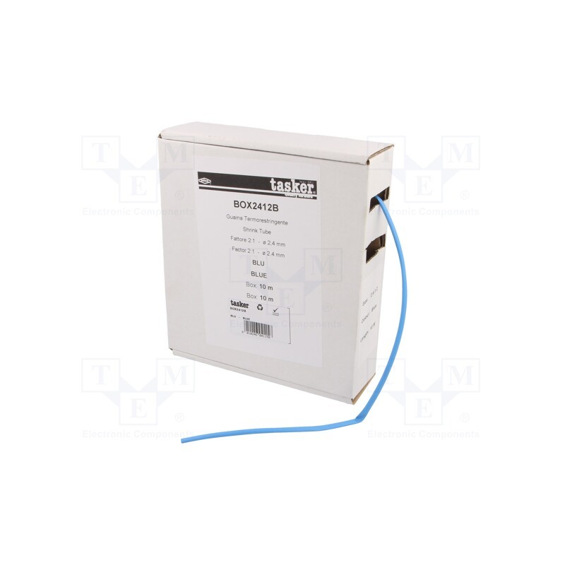 1 pcs x TASKER - BOX 2412 B - Heat shrink sleeve, glueless, 2: 1, 2.4mm, L: 10m, blue, polyolefine