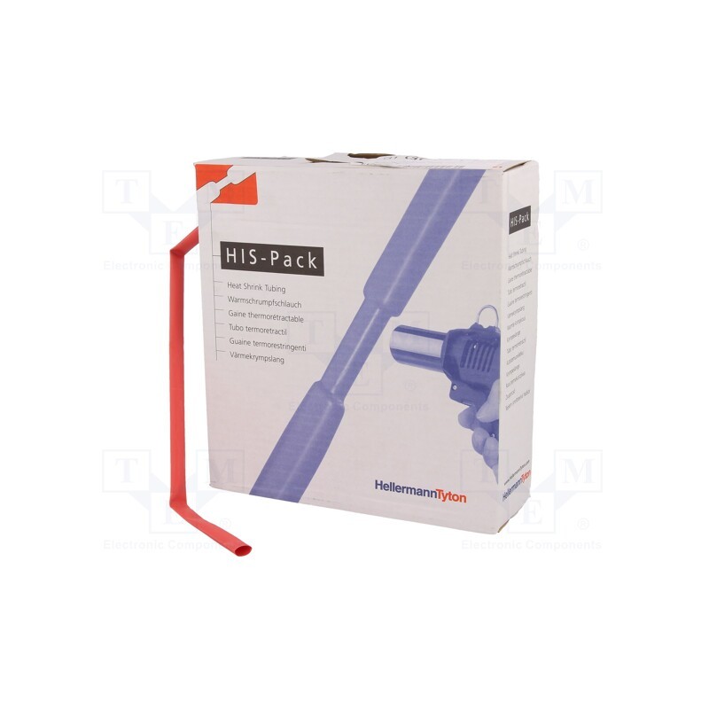 1 pcs x HELLERMANNTYTON - 300-30642 - Heat shrink sleeve, 2: 1, 6.4mm, L: 5m, red, cardboard packaging