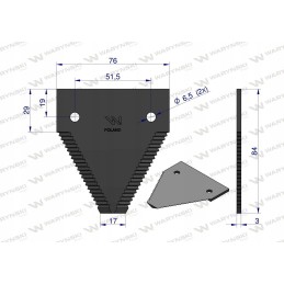 Harvesting knife 84x76x3mm hole 6 5 Claas Warynsk