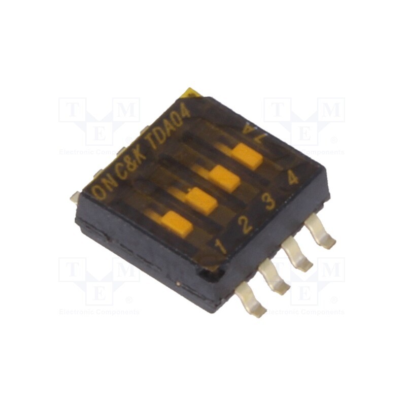 1 pcs x C&K - TDA04H0SB1 - Switch: DIP-SWITCH, Poles number: 4, OFF-ON, 0.025A/24VDC, Pos: 2