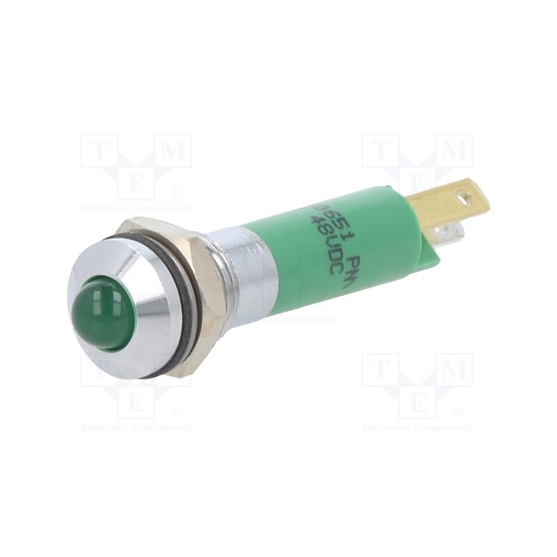 1 pcs x CML INNOVATIVE TECHNOLOGIES - 19040651 - Indicator: LED, prominent, green, 48VDC, Ø8mm, metal