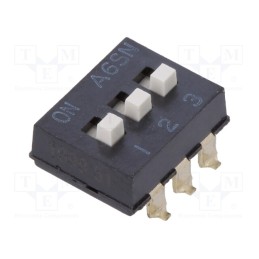 1 pcs x OMRON OCB - A6SN3104 - Switch: DIP-SWITCH, Poles number: 3, ON-OFF, 0.025A/24VDC, Pos: 2