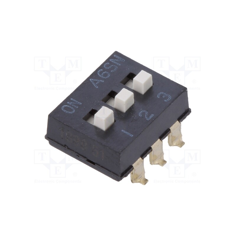 1 pcs x OMRON OCB - A6SN3104 - Switch: DIP-SWITCH, Poles number: 3, ON-OFF, 0.025A/24VDC, Pos: 2