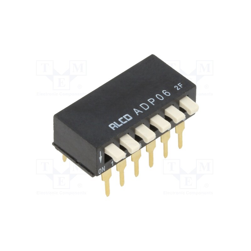1 pcs x TE Connectivity - 1-1571999-6 - Switch: DIP-SWITCH, ON-OFF, 0.1A/24VDC, Pos: 2, -30÷85°C, THT, ADP