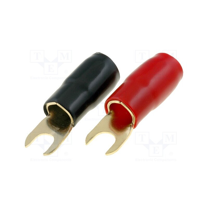 1 set x 4CARMEDIA - TERMINAL-SPADE-2G - Terminal: fork, M8, 35mm2, gold-plated, insulated, red and black