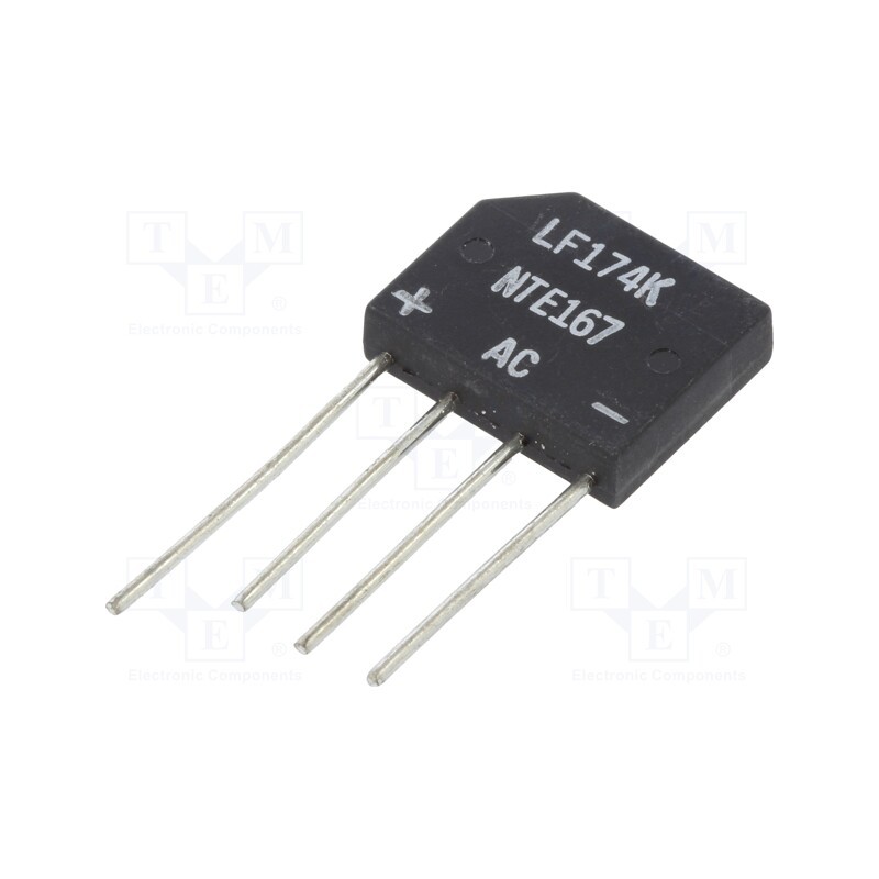 1 pcs x NTE Electronics - NTE167 - Bridge rectifier: single-phase, Urmax: 200V, If: 2A, Ifsm: 60A, flat