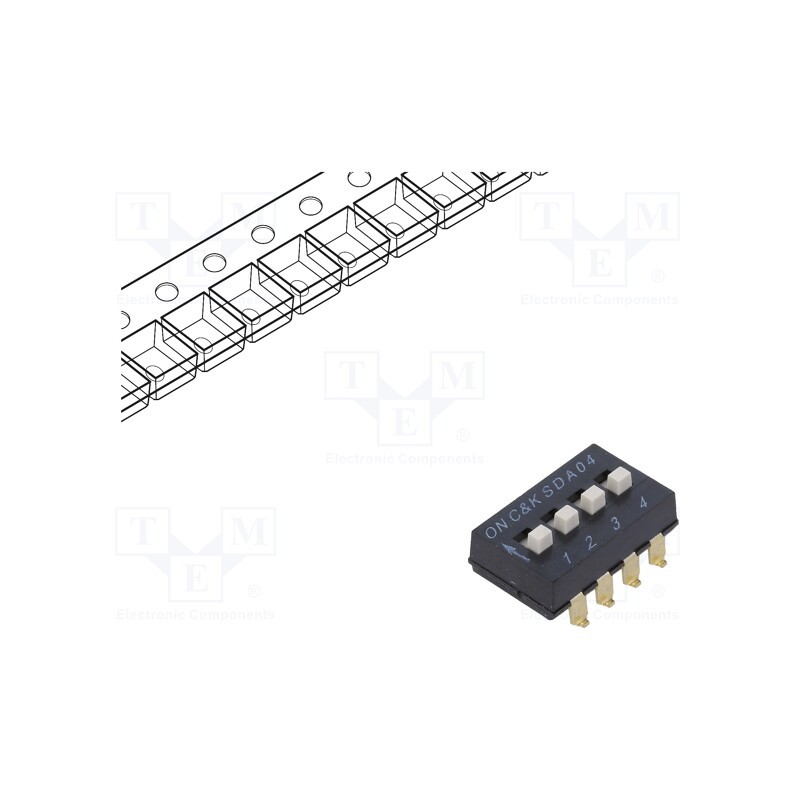1 pcs x C&K - SDA04H1SBDR - Switch: DIP-SWITCH, Poles number: 4, OFF-ON, 0.025A/24VDC, Pos: 2